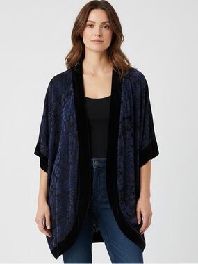 Ariat Velvet Burnout Kimono Women's Cardigan Floral Paisley S/M Blue & Black EUC